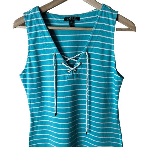 Lauren Ralph Lauren Nautical Striped Lace Up Dress Sz S Blue Beach Cover Up - Picture 3 of 9